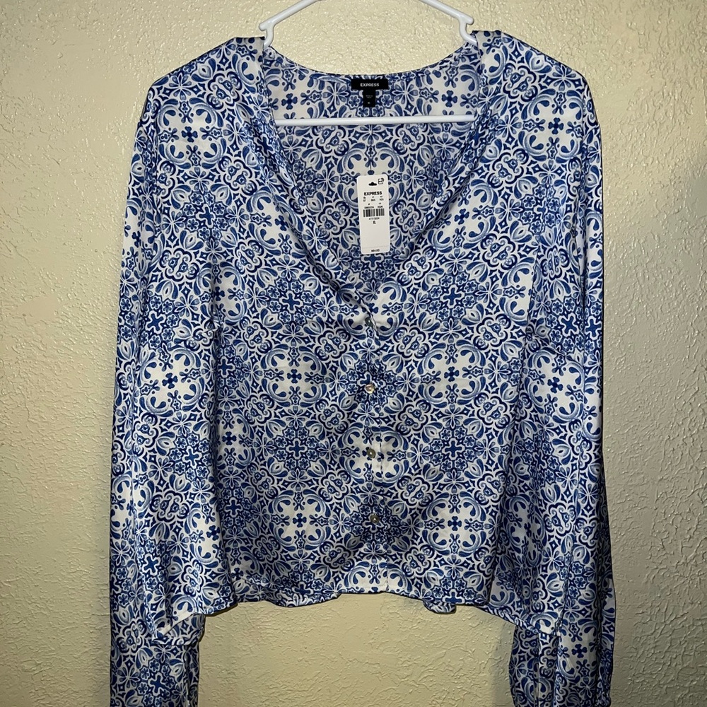 Express Blue and White Floral Blouse